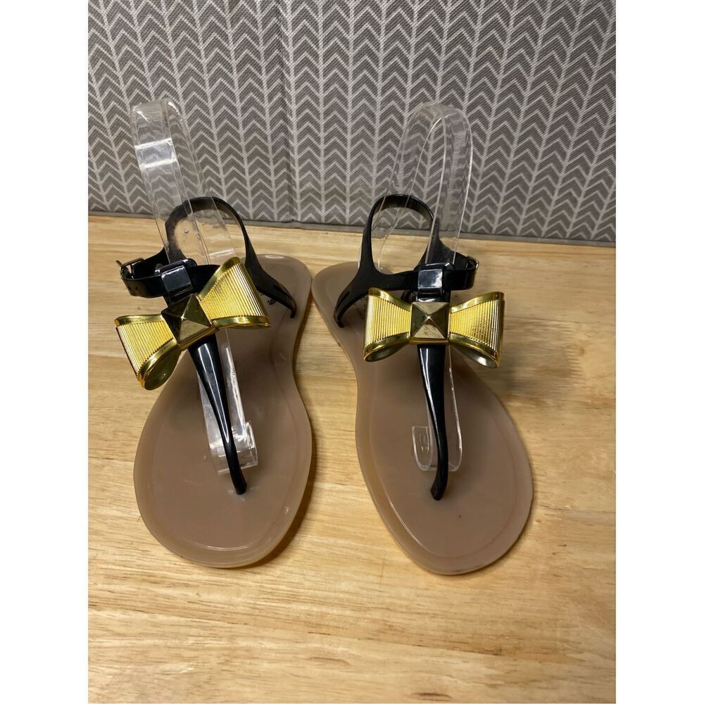 ✅Kate Spade Gold Bow T Strap Sling back Jelly Sandals
